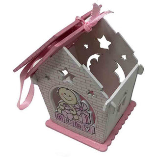 Set 12 bomboniere battesimo casetta legno con regali rosa e celeste