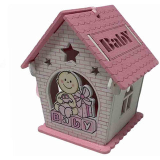 Set 12 bomboniere battesimo casetta legno con regali rosa e celeste
