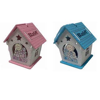 Set 12 bomboniere battesimo casetta legno con regali rosa e celeste