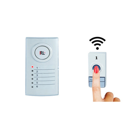 Campanello wireless senza-fili raggio d’azione 100 metri a batteria con indicatore led 6 trasmettitore  pulsante e 1 ricevitore 6 zone