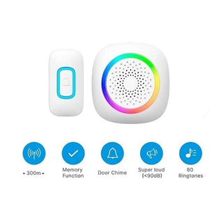 Campanello wireless 300m 60 melodie LED RGB ricevitore per non udenti