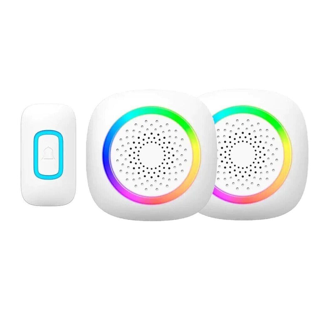 Campanello wireless senza fili 300 metri 60 melodie a batteria con indicatore led rgb con pulsante ricevitore non udenti