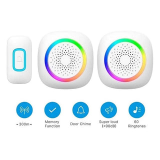 Campanello wireless 300m 60 melodie LED RGB ricevitore per non udenti