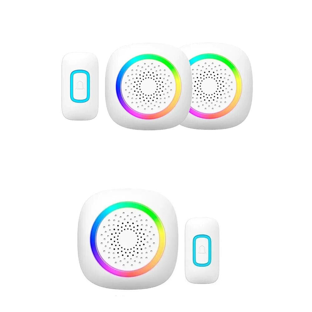 Campanello wireless senza fili 300 metri 60 melodie a batteria con indicatore led rgb con pulsante ricevitore non udenti