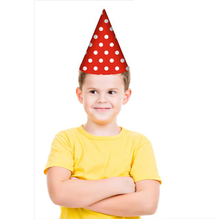 Cappellino di carta 12 pezzi per feste cappello a cono rosso con pois