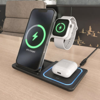 Caricatore Wireless 3in1 15 Wat per Smartphone Smartwatch Auricolari