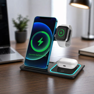 Caricatore Wireless 3in1 15 Wat per Smartphone Smartwatch Auricolari