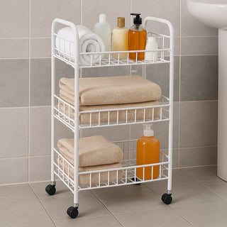 Carrello in metallo da bagno portaoggetti a 3 ripiani con ruote