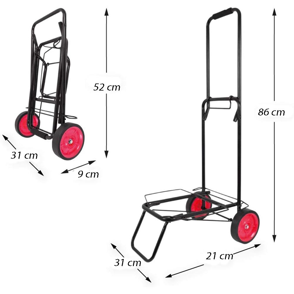 Carrello multiuso pieghevole richiudibile portapacchi carrellino a 2 ruote porta zaini valige borsa della spesa con elastico di sicurezza