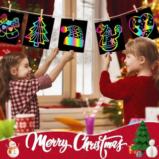 50 Fogli neri da grattare multicolor A4 con 2 bastoncini legno bambini