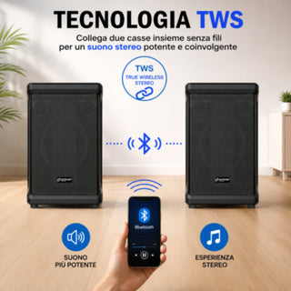 Cassa Bluetooth Karaoke Ricaricabile 80W RMS  240W PMPO con Microfono