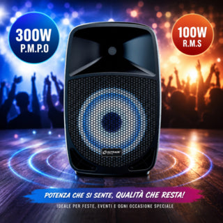 Cassa Bluetooth 300W PMPO 100W RMS con Microfono USB SD 12"