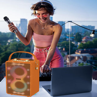 Cassa karaoke bluetooth 2 microfoni wireless radio FM USB SD con luci