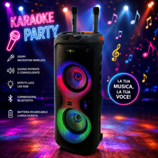 Cassa Bluetooth Karaoke 400W con 2 microfoni TWS USB TF radio FM