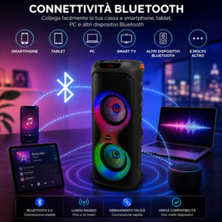 Cassa Bluetooth Karaoke 400W con 2 microfoni TWS USB TF radio FM