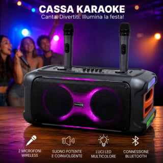 Cassa Bluetooth 340W TWS con 2 microfoni wireless  radio FM