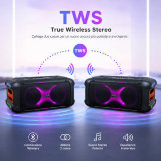 Cassa Bluetooth 340W TWS con 2 microfoni wireless  radio FM