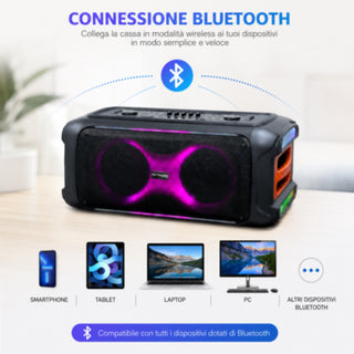 Cassa Bluetooth 340W TWS con 2 microfoni wireless  radio FM