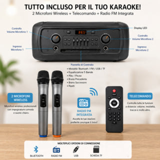 Cassa Bluetooth 340W TWS con 2 microfoni wireless  radio FM