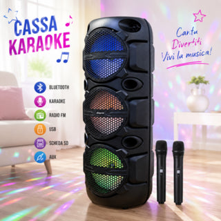 Cassa Bluetooth TWS Karaoke 340W RGB con microfono radio FM SD