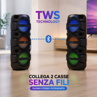 Cassa Bluetooth TWS Karaoke 340W RGB con microfono radio FM SD