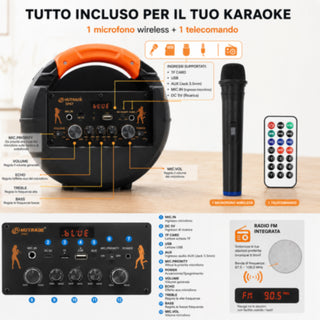 Cassa Bluetooth TWS Karaoke 340W RGB con microfono radio FM SD