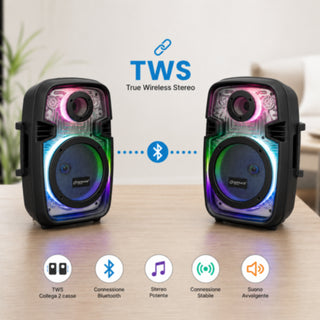 Cassa Bluetooth TWS 100W RGB Ricaricabile Type-C radio FM Telecomando