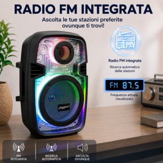 Cassa Bluetooth TWS 100W RGB Ricaricabile Type-C radio FM Telecomando
