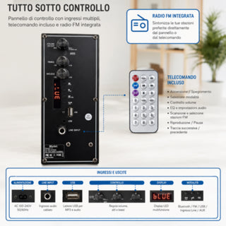 Cassa Bluetooth TWS 100W RGB Ricaricabile Type-C radio FM Telecomando