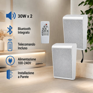 Casse filodiffusione amplificate Bluetooth da parete 2x30W con telecomando