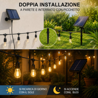 Catena luminosa con pannello solare 10 MT 10 lampadine luce calda IP54
