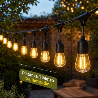 Catena luminosa con pannello solare 10 MT 10 lampadine luce calda IP54