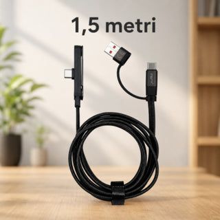 Cavo 3IN1 USB-A 2 USB-C ricarica rapida 60W con supporto pieghevole integrato