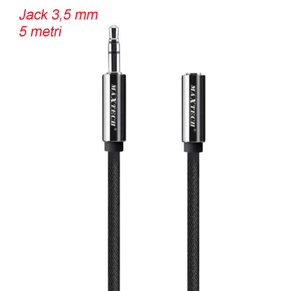 Cavo audio jack 3,5 mm da maschio a femmina am/af 1,5 3 e 5 metri prolunga aux cuffie