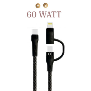 Cavo di ricarica Type-C 2 in 1 Type-C più Lightning 60 Watt 1 metro