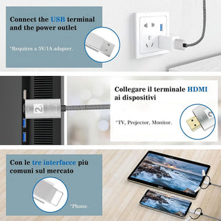 Cavo HDMI 3IN1 2k trasmissione video da telefono tablet a TV 1080p 2MT