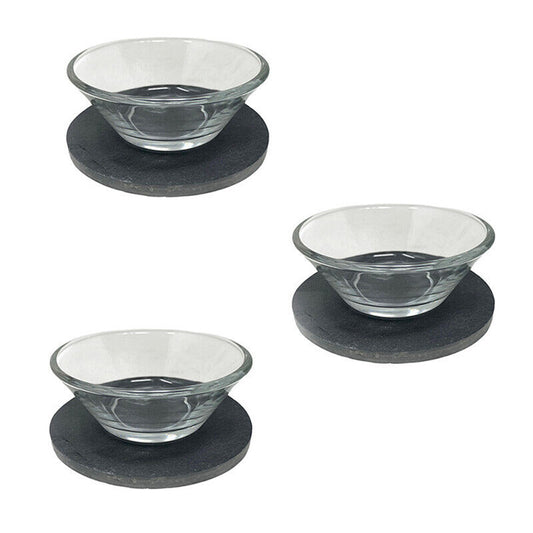 Set 3 ciotole in vetro con piattino in ardesia per aperitivi snack ciotoline con vassoio per salse stuzzichini
