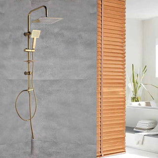 Colonna doccia saliscendi con soffione quadrata portasapone oro