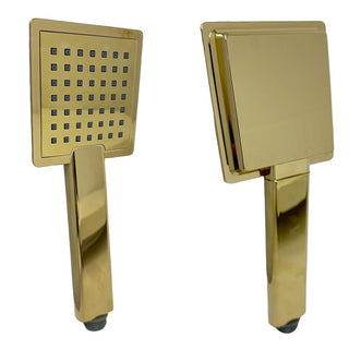 Colonna doccia saliscendi con soffione quadrata portasapone oro