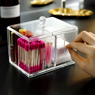 Contenitore con coperchio porta cotton fioc make up organizer con foro
