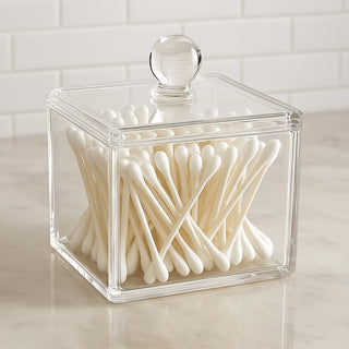 Contenitore con coperchio porta cotton fioc make up gioielli organizer
