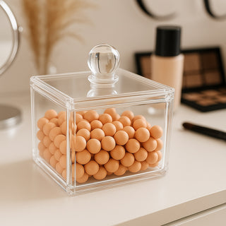 Contenitore con coperchio porta cotton fioc make up gioielli organizer