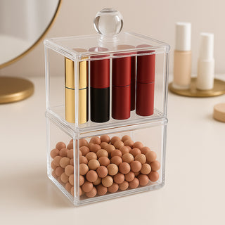 Contenitore porta cotton fioc make up gioielli organizer 2 ripiani