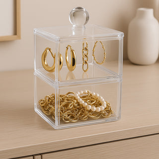 Contenitore porta cotton fioc make up gioielli organizer 2 ripiani