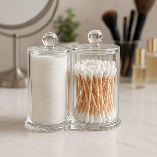 Contenitore porta cotton fioc make up organizer 2 cilindri da bagno