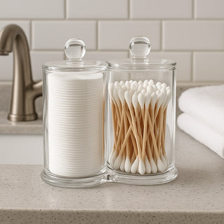 Contenitore porta cotton fioc make up organizer 2 cilindri da bagno