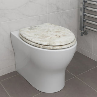 Copriwater universale beige effetto marmo in legno MDF con cerniere