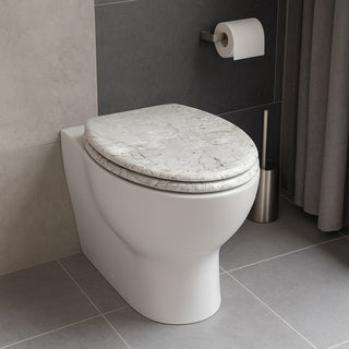 Copriwater universale bianco effetto marmo in legno MDF con cerniere