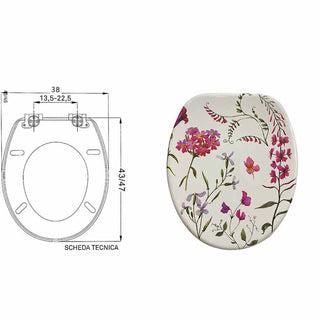Copriwater MDF serigrafato stampa fiori rosa cerniere in acciaio