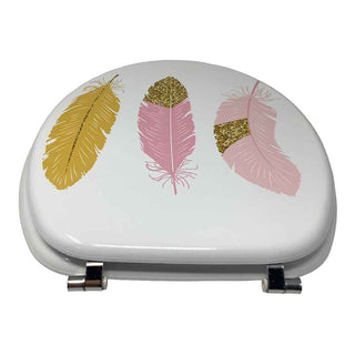 Copriwater MDF serigrafato stampa piume rosa oro cerniere in acciaio